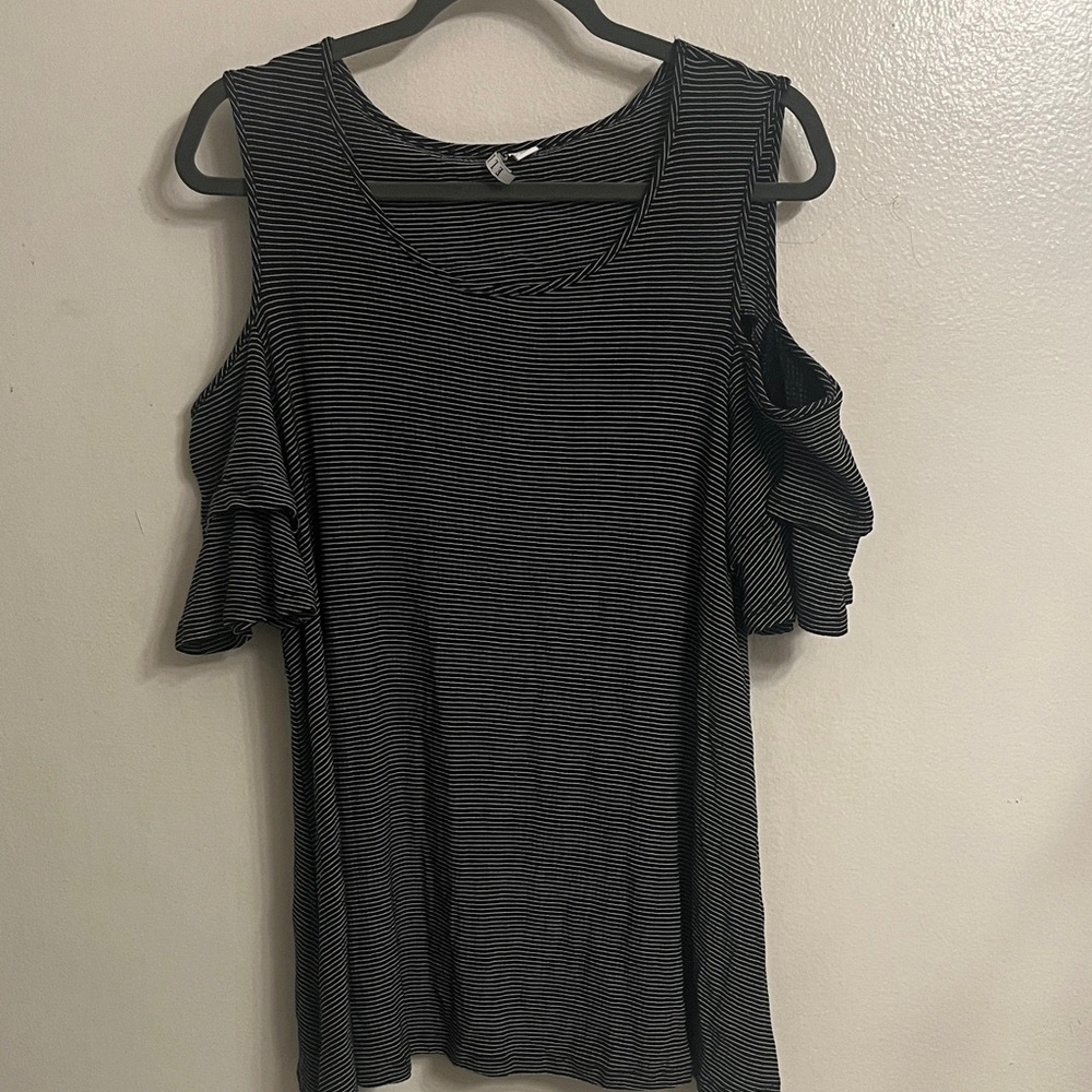 Elle Monochrome Striped Cold Shoulder Blouse
